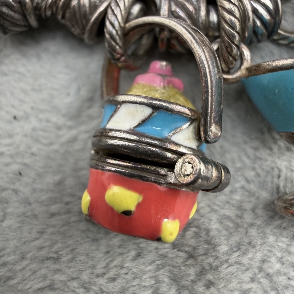 Vintage Brighton Charm Bracelet Silver Tone Summer Theme Enamel Beach 7.5" - Picture 11 of 12